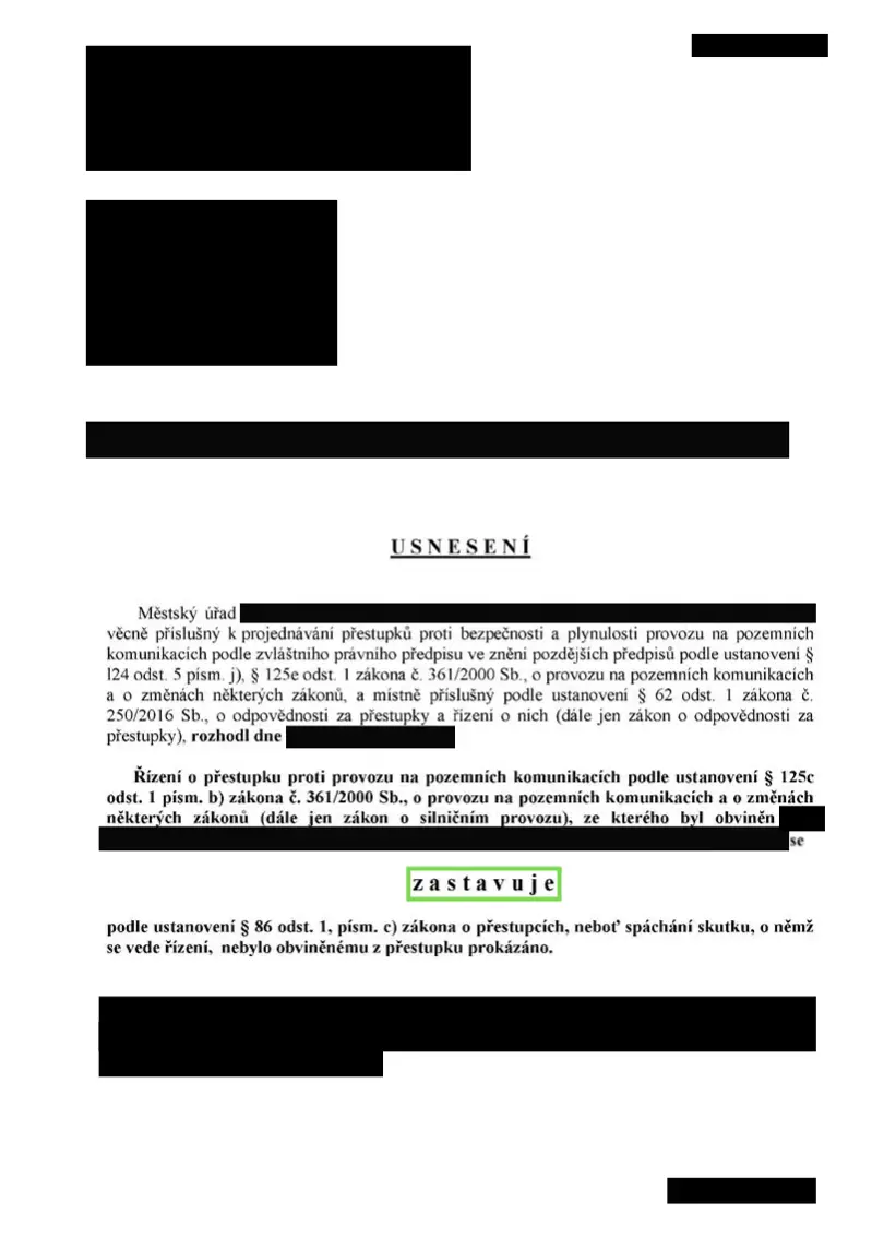 Anonymizovaný dokument: Jízda pod vlivem alkoholu — Řízení zastaveno